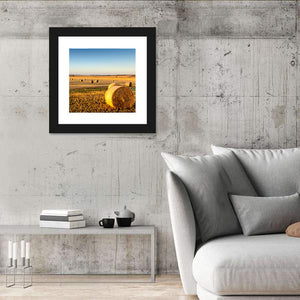 Farm Land Hay Bales Sunset Wall Art