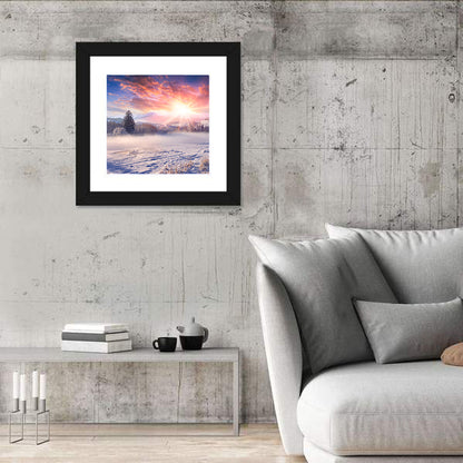 Winter Sunrise In Mountain Village Wall Art