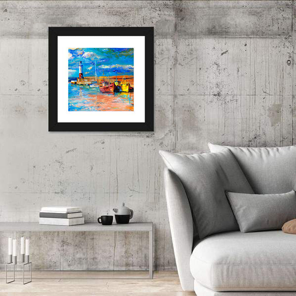 Lighthouse Harbor Sunset Wall Art