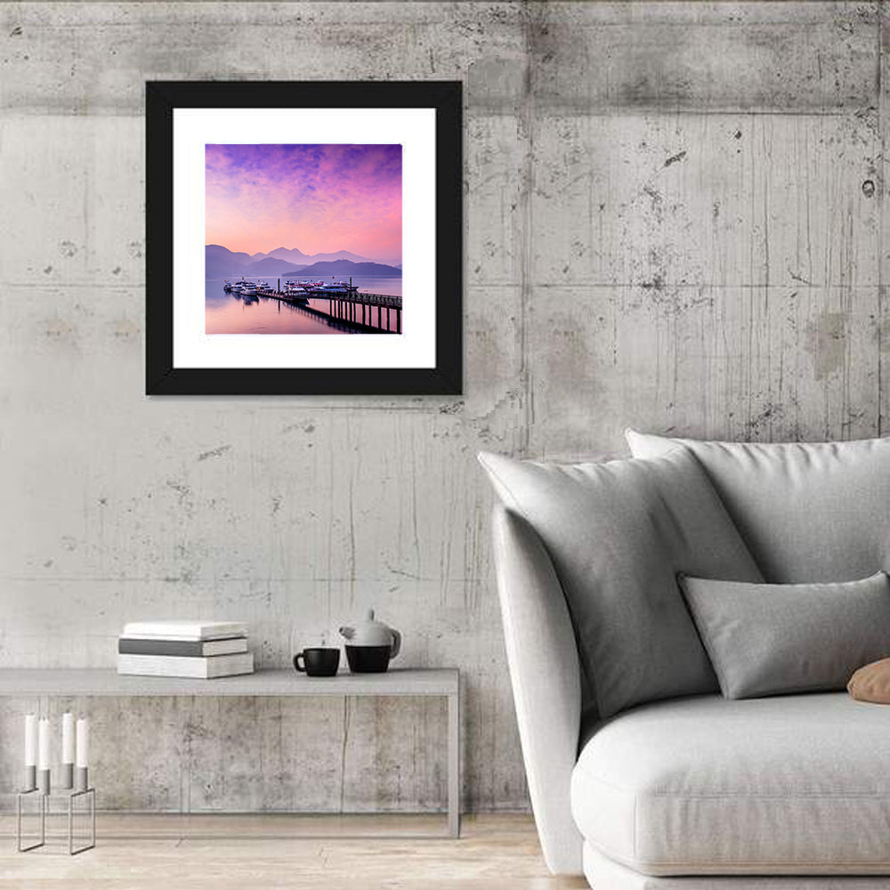 Sun Moon Lake at Dusk Wall Art in a room, square