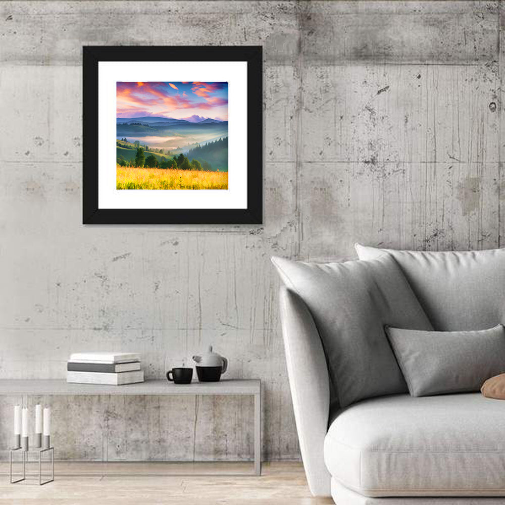 Sunrise Mist Over Mountain Meadow Wall Art