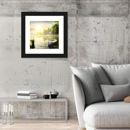 Rowboat at Misty Dock Wall Art