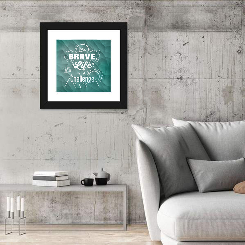 Teal Encouraging Mountain Quote Wall Art in a room, square