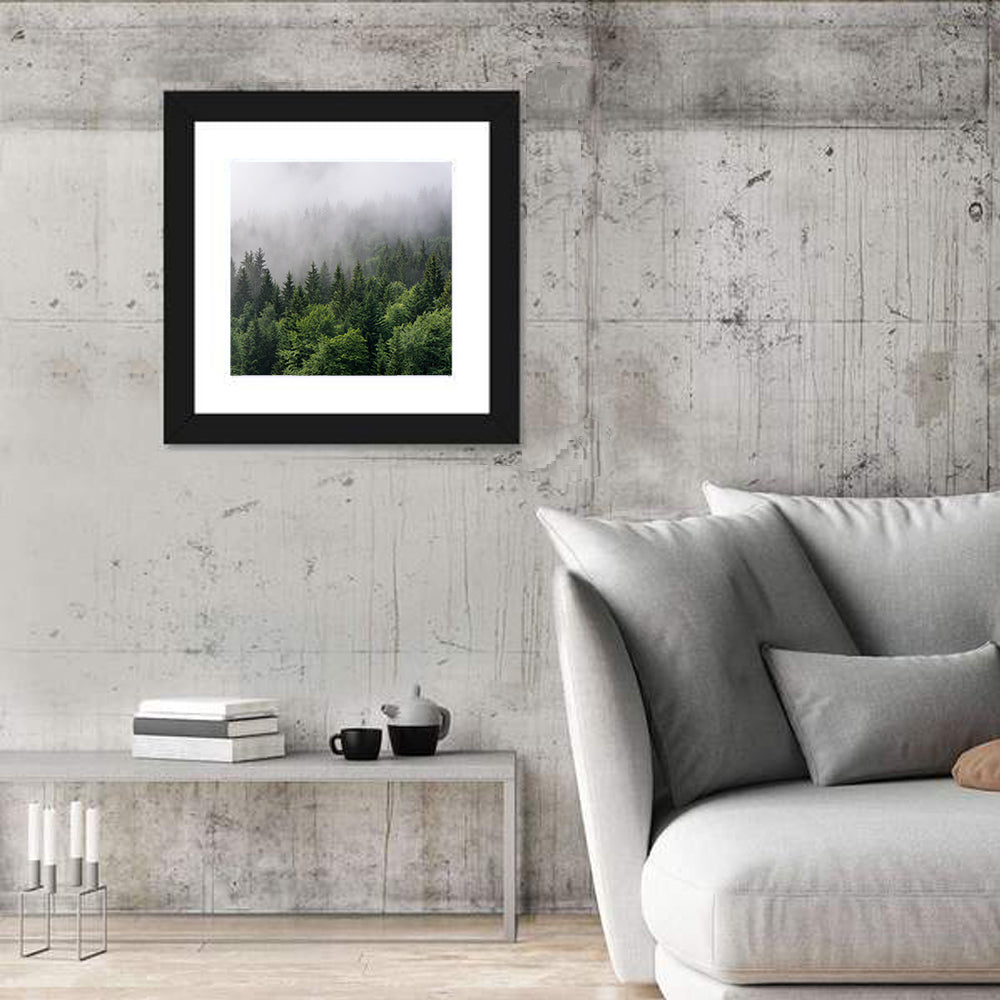Misty Evergreen Forest Overview Wall Art
