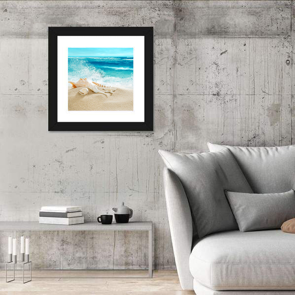 Seashells and Splashing Waves Wall Art