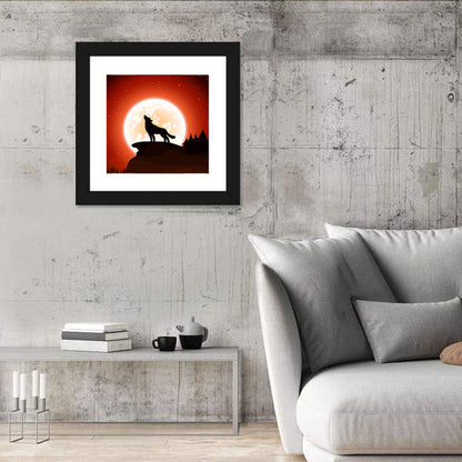 Wolf Howling to Moon Wall Art