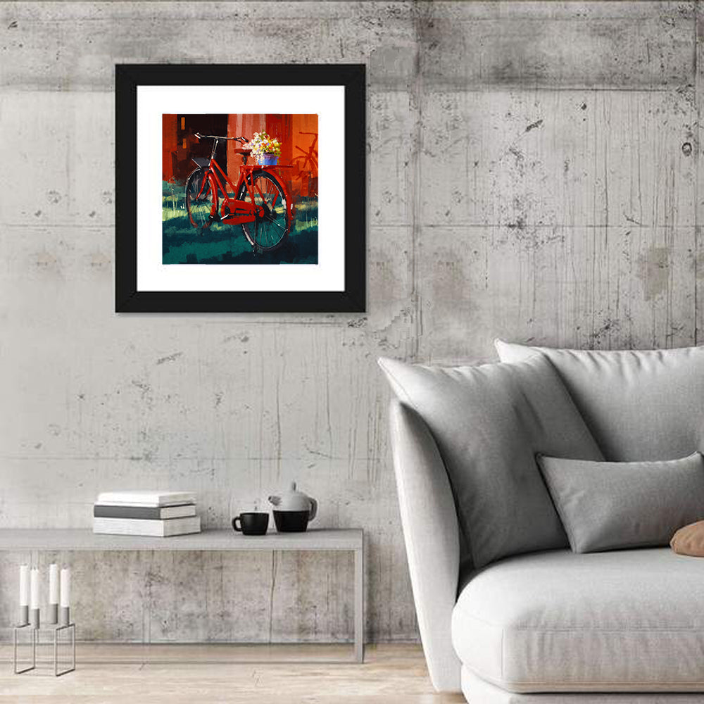 Vintage Bicycle with Floral Basket Wall Art