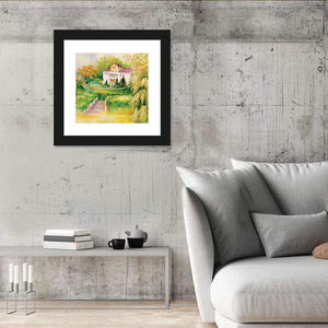 House In Woods Illustration Wall Art