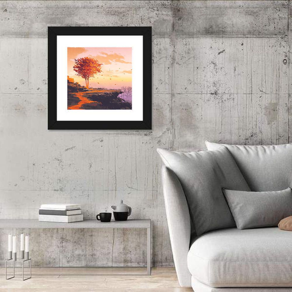 Melting Autumn Tree on Cliff Wall Art