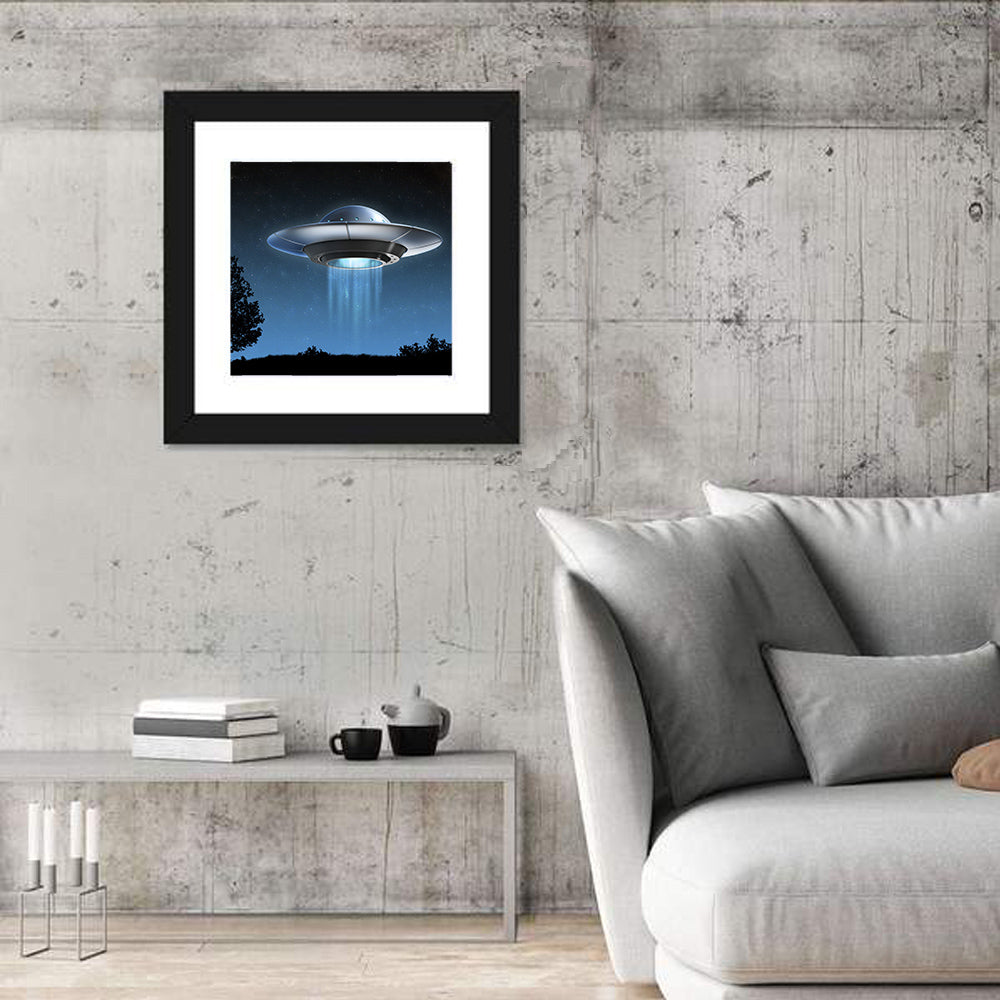 Ufo Over Silhouetted Grassland Wall Art