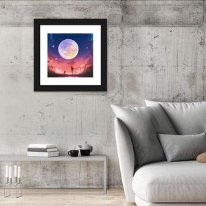 Woman With Dog Under Moon Wall Art