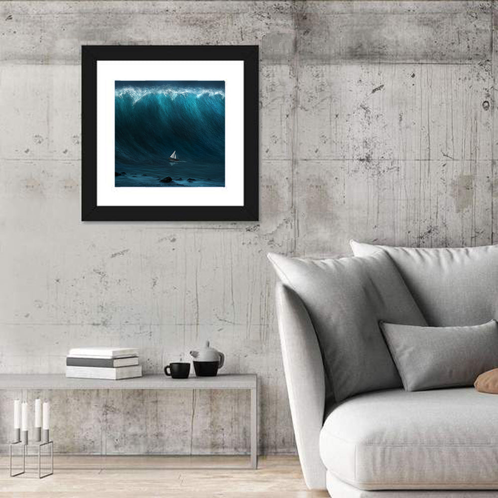 Small Boat Against Large Wave Wall Art