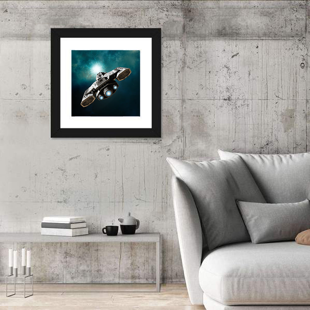 Low Angle Starship with Blue Thrusters Wall Art
