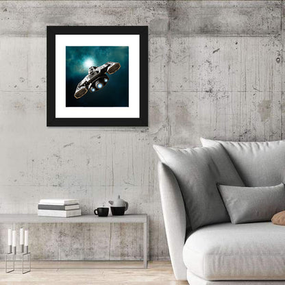 Low Angle Starship with Blue Thrusters Wall Art