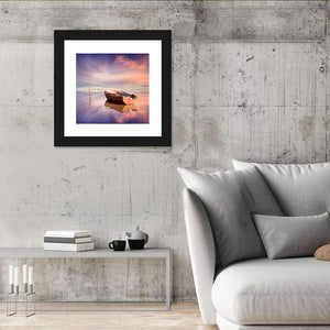 Lonely Boat At Sunset Wall Art