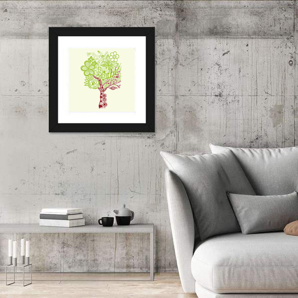 Surreal Tree with Sun Face Wall Art