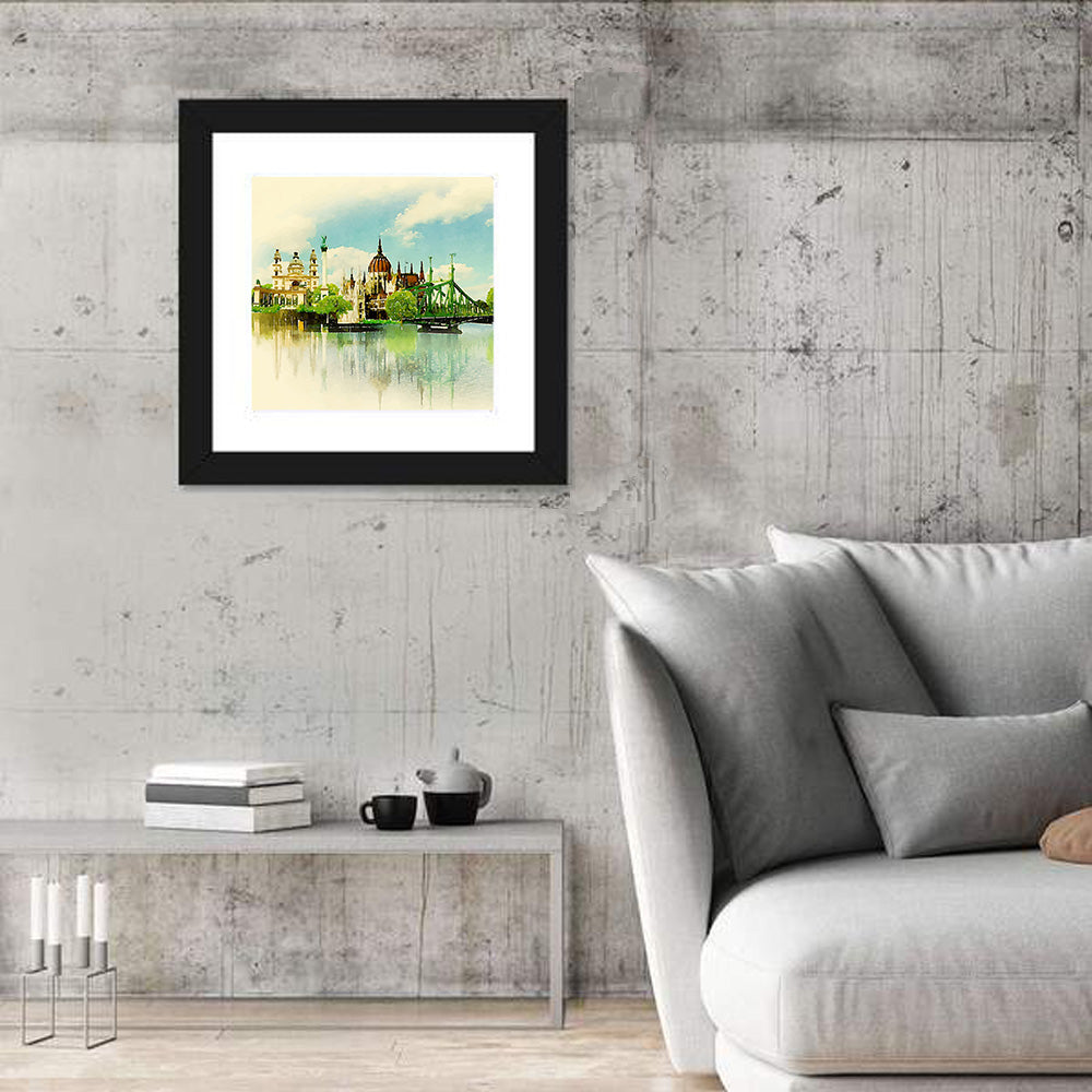 Budapest Riverfront Watercolor Wall Art