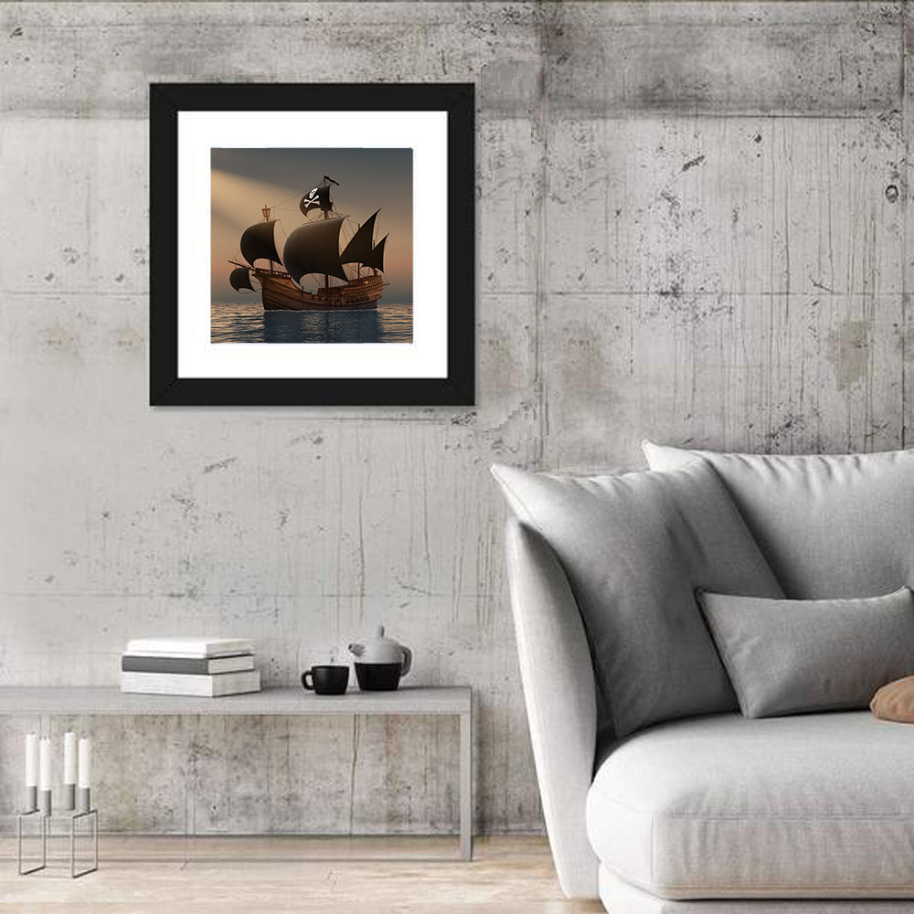 Pirate Ship at Sunset Wall Art