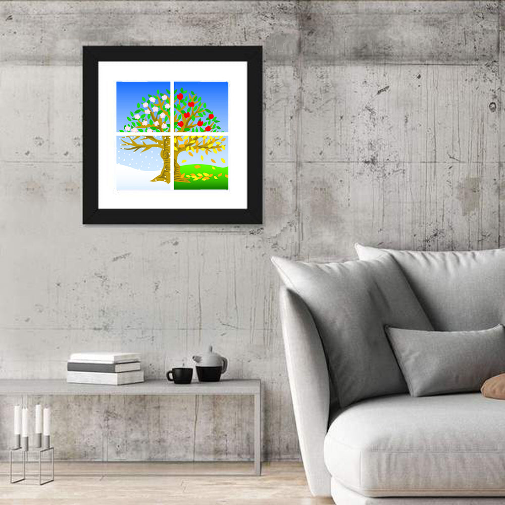 Four Seasons Tree Illustration Wall Art