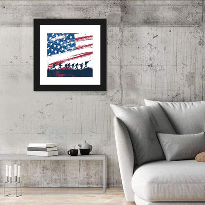 Soldiers Fighting With American Flag Wall Art