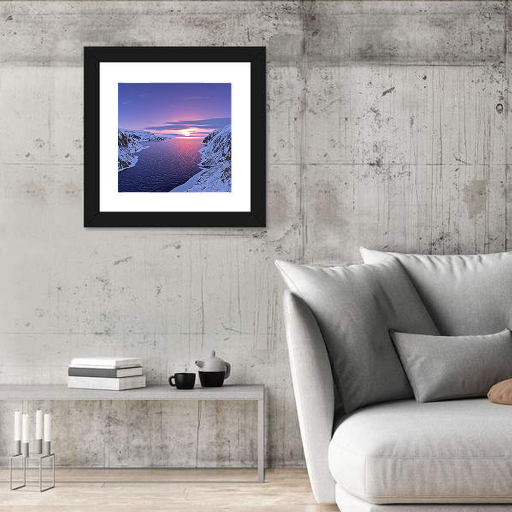 Snow-capped Mountain Fjord Sunset Wall Art