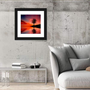 Leafless Tree Near Lake Sunset Wall Art