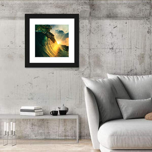 Falling Ocean wave At Sunset Wall Art