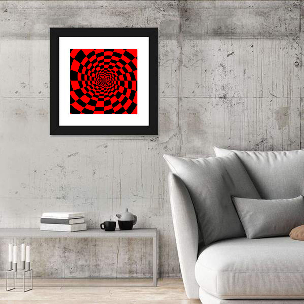 Red and Black Spiral Checkerboard Wall Art