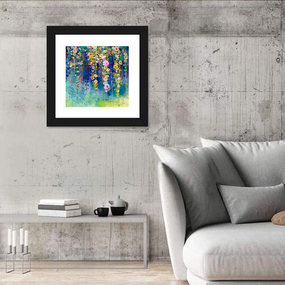 Ethereal Hanging Floral Vines Wall Art in a room, square