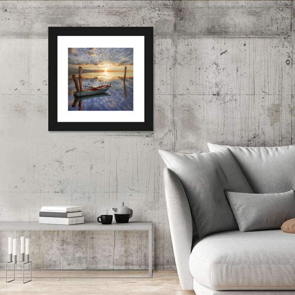 Lonely Boat at Sunset Wall Art
