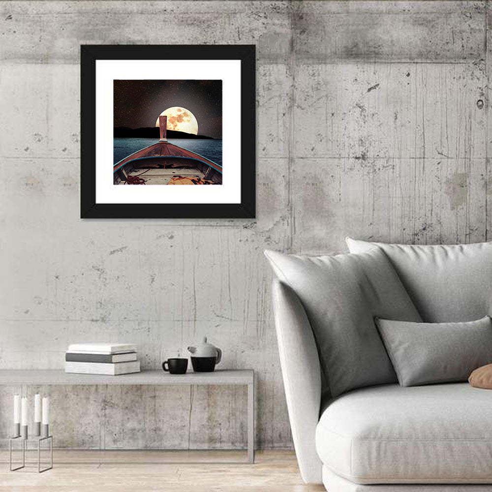 Longtail Boat Under Full Moon Wall Art