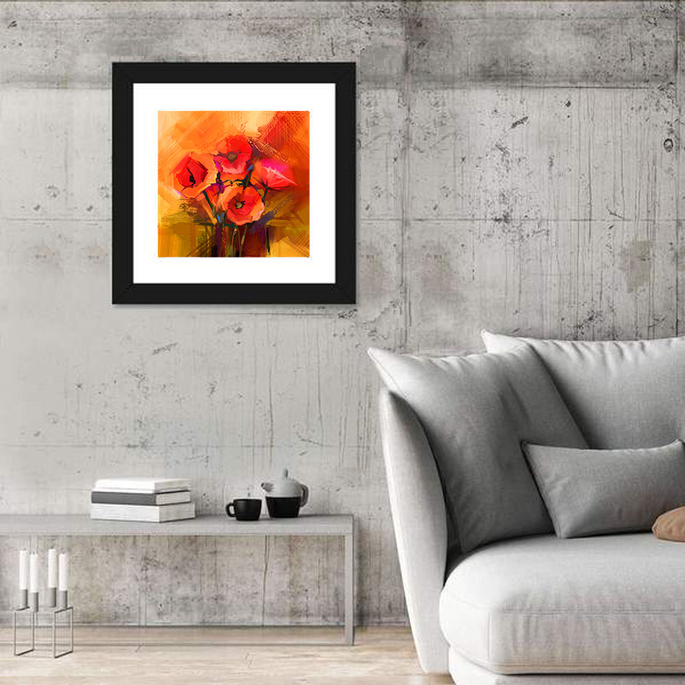 Impasto Red Poppy Bouquet Wall Art