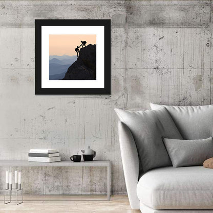 Sunset Mountaineering Silhouette Wall Art
