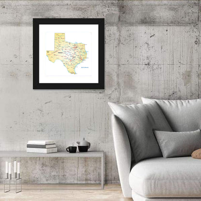 Texas Road Map Wall Art