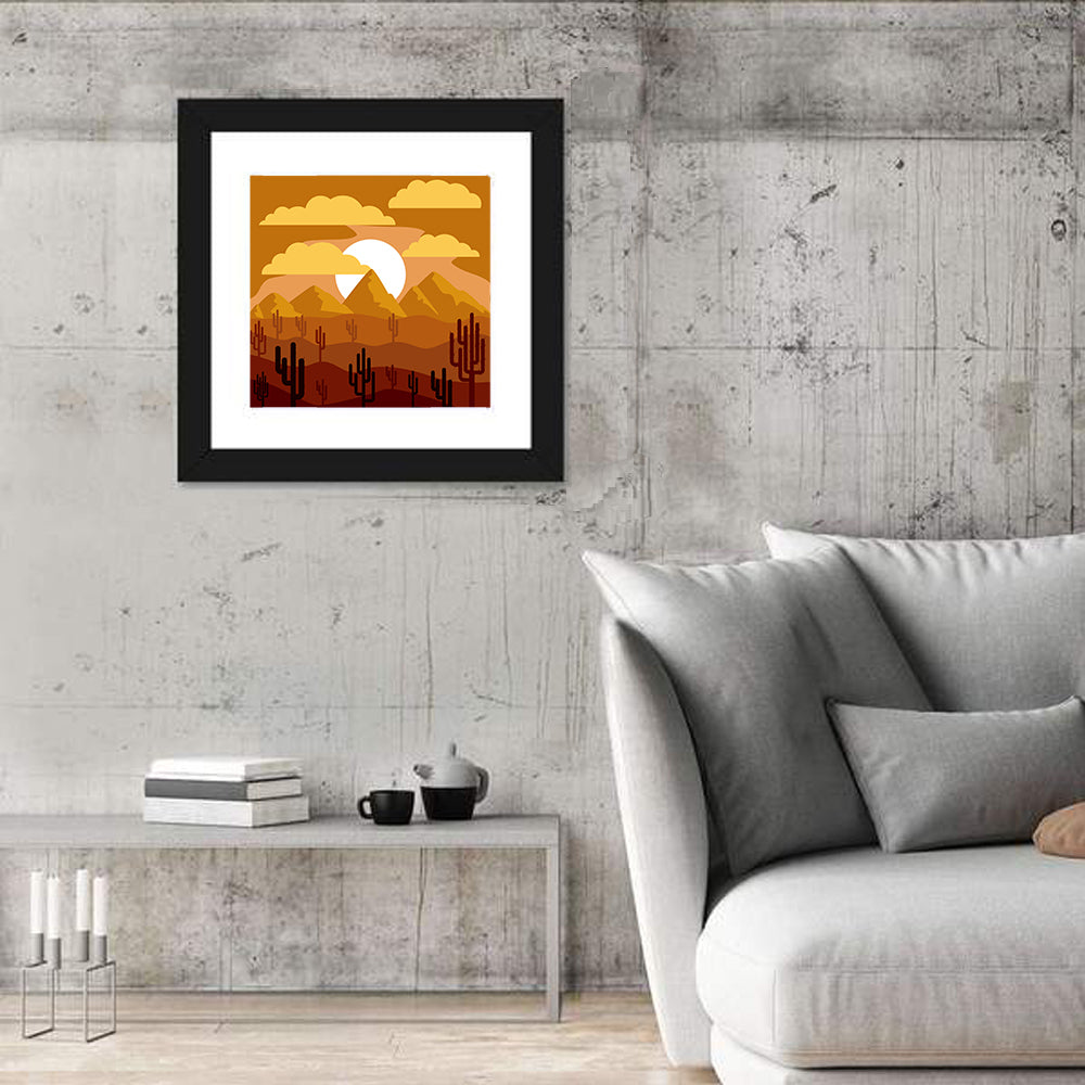 Layered Desert Sunset Wall Art in a room, square