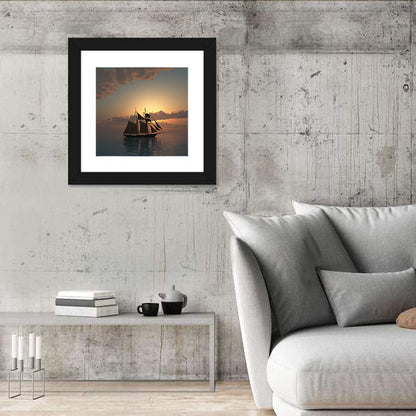 Schooner Silhouette at Sunset Wall Art