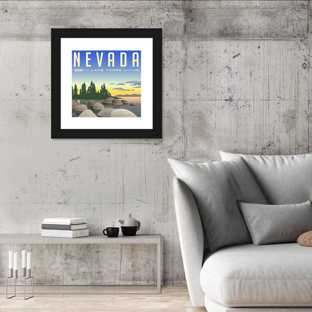 Lake Tahoe Vintage Travel Wall Art in a room, square