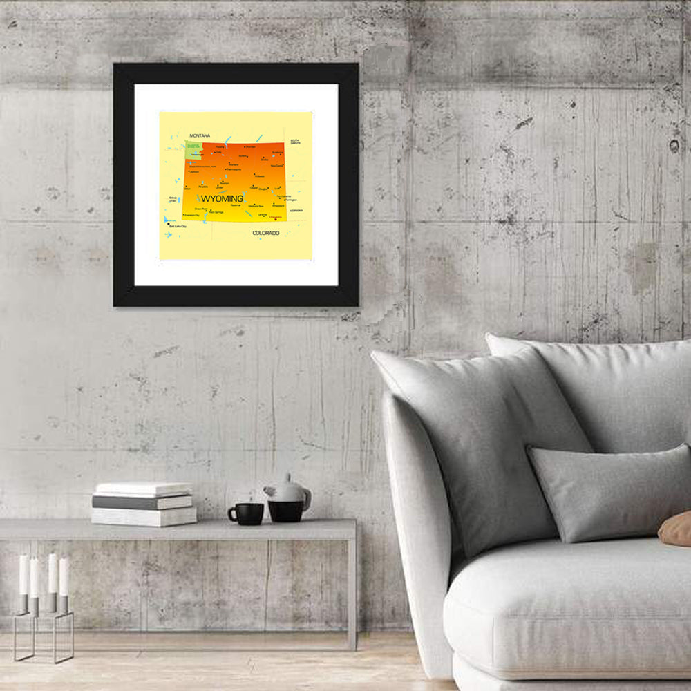 Wyoming State Map, Yellow Accent Wall Art