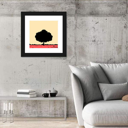 Red Horizon Tree Silhouette Wall Art