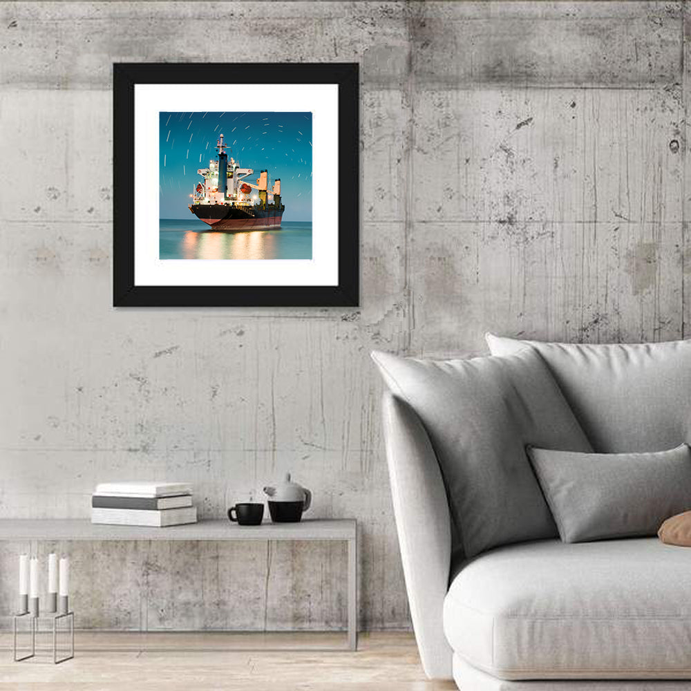 Cargo Ship Under Star Trail Sky Wall Art