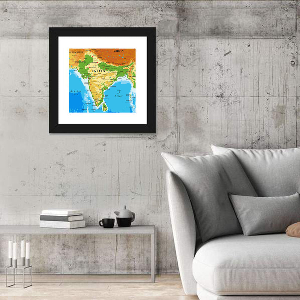 Relief Map of India Wall Art in a room, square