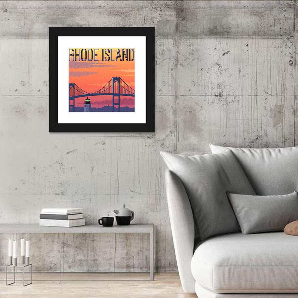 Jamestown Bridge and Lighthouse Wall Art in a room, square