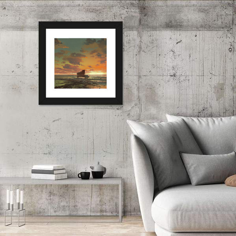 Piano on the Beach at Sunset Wall Art