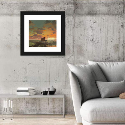 Piano on the Beach at Sunset Wall Art