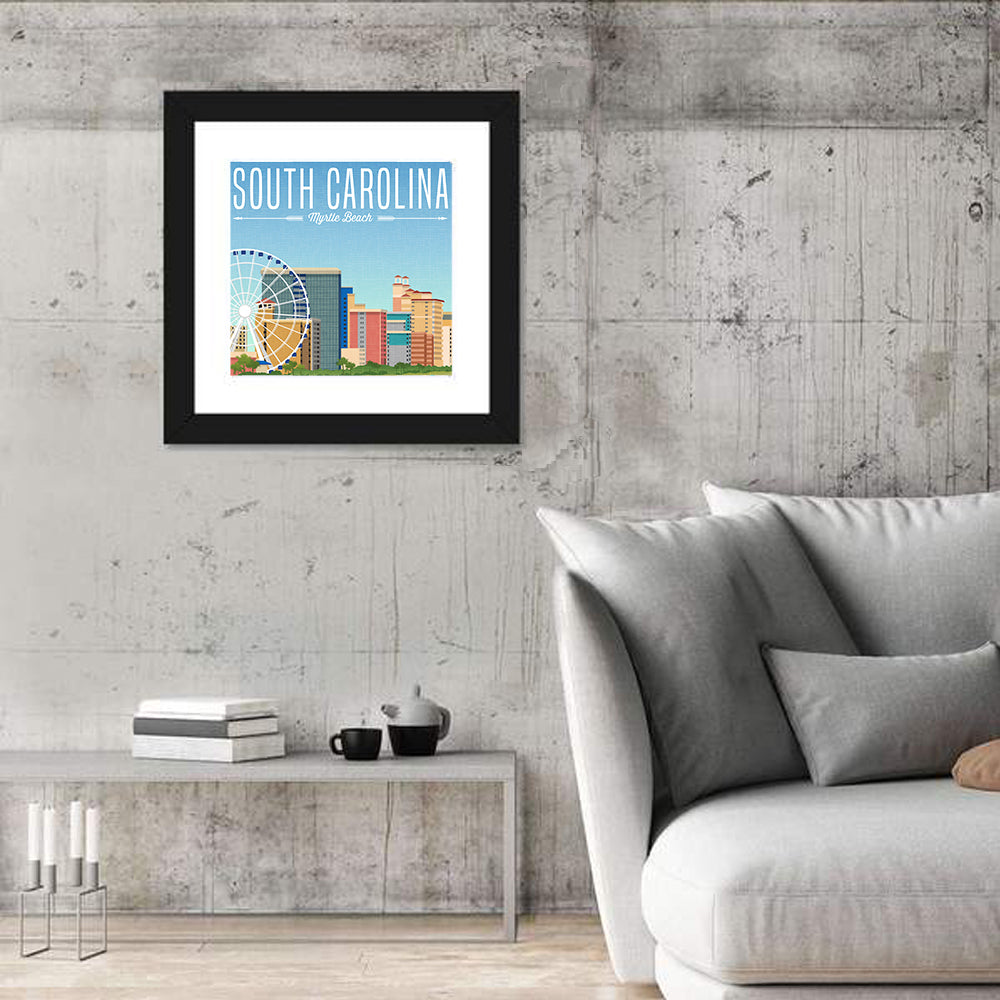 Myrtle Beach Travel Graphic Wall Art in a room, square