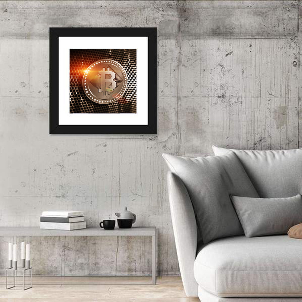 Golden Bitcoin Closeup Wall Art
