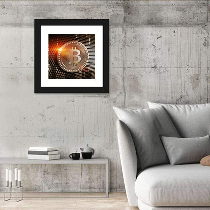 Golden Bitcoin Closeup Wall Art