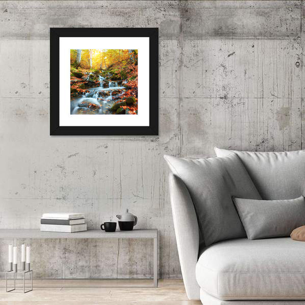 Backlit Autumn Forest Stream Wall Art
