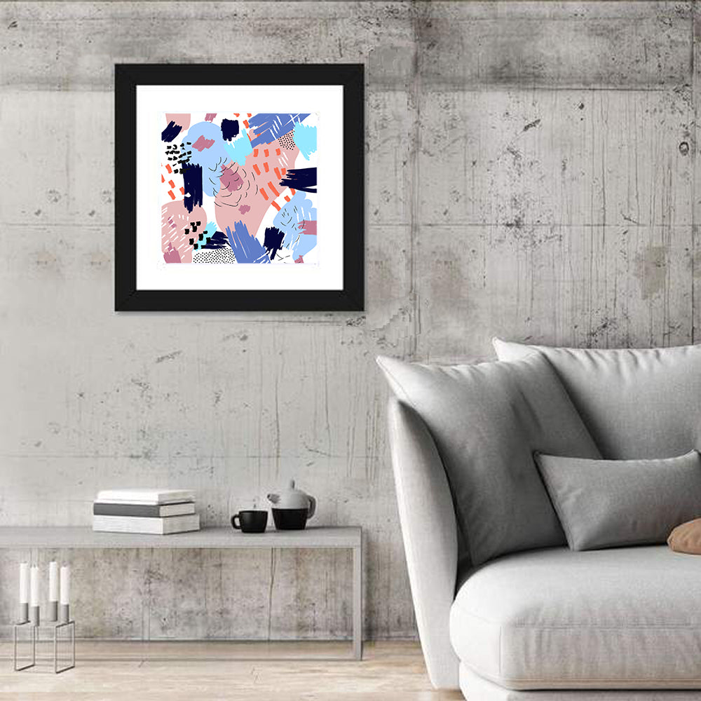 Memphis Style Collage Wall Art in a room, square