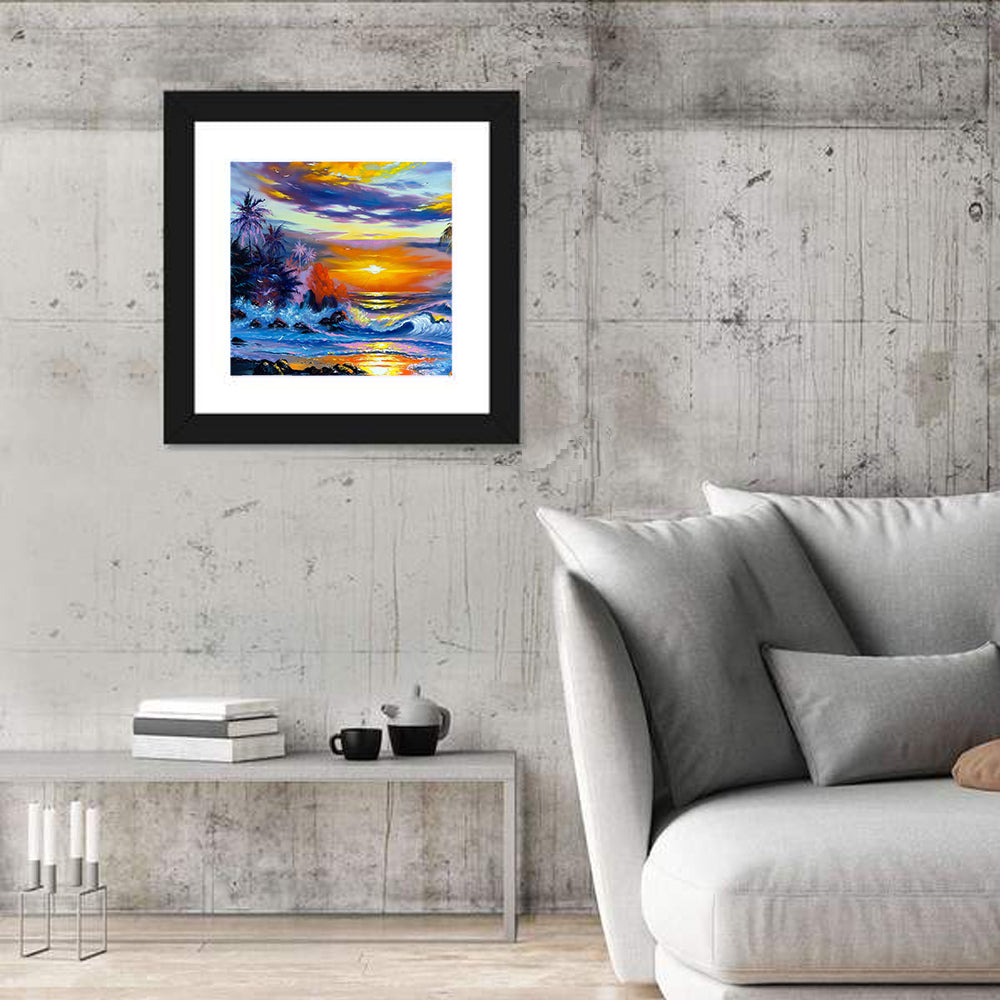 Evening Coastal Sunset with Palm Silhouettes Wall Art